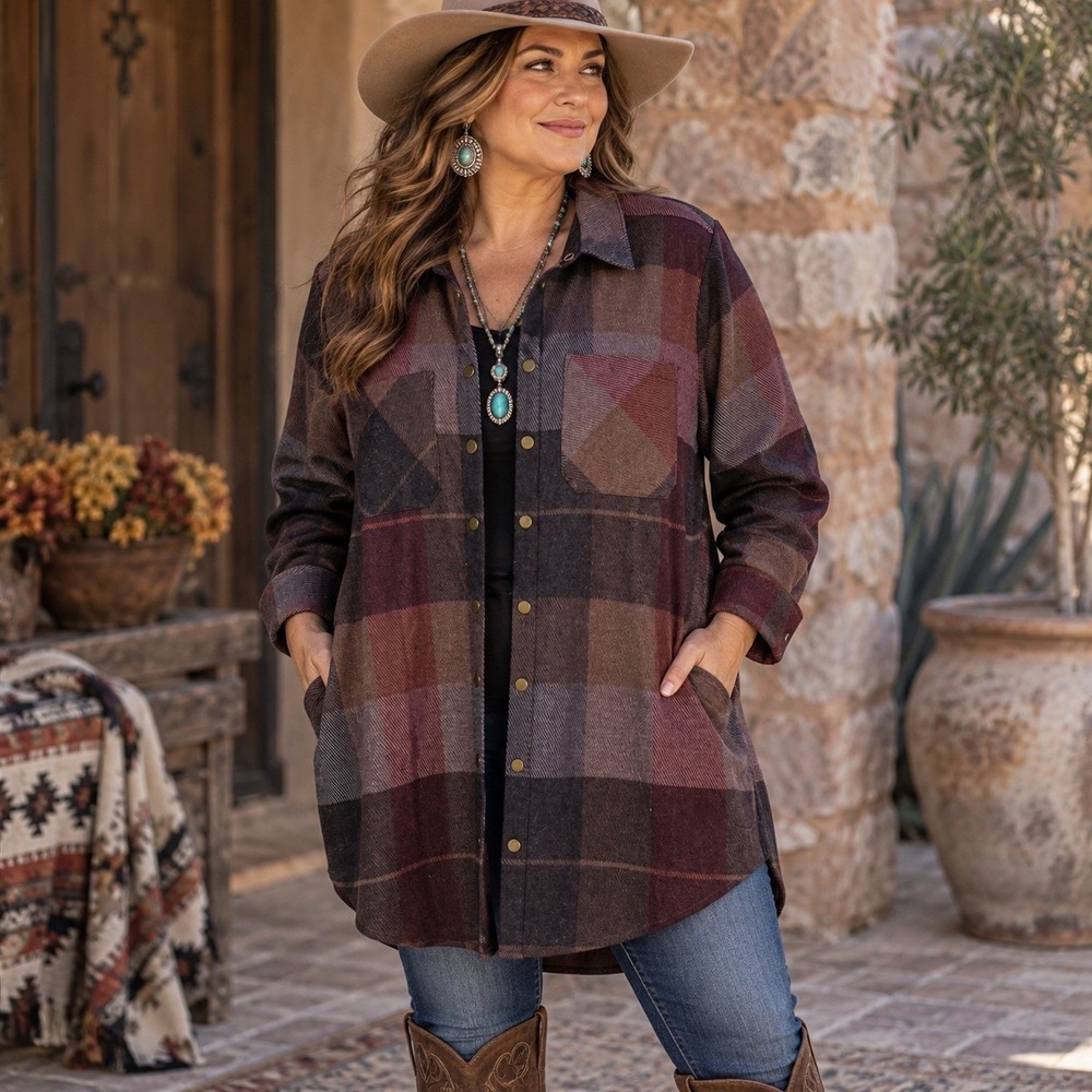 Soft Surroundings Brushed Flannel Plaid Snap Front Tunic Shacket Womens 2X Fall